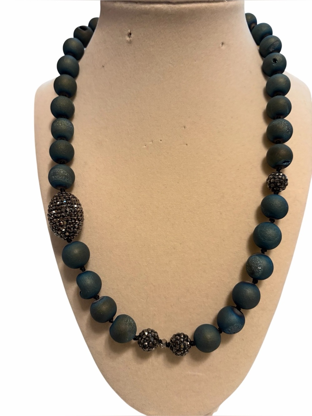 Matte mineral & geode blue beaded necklacegeode with rhinestone accent necklace